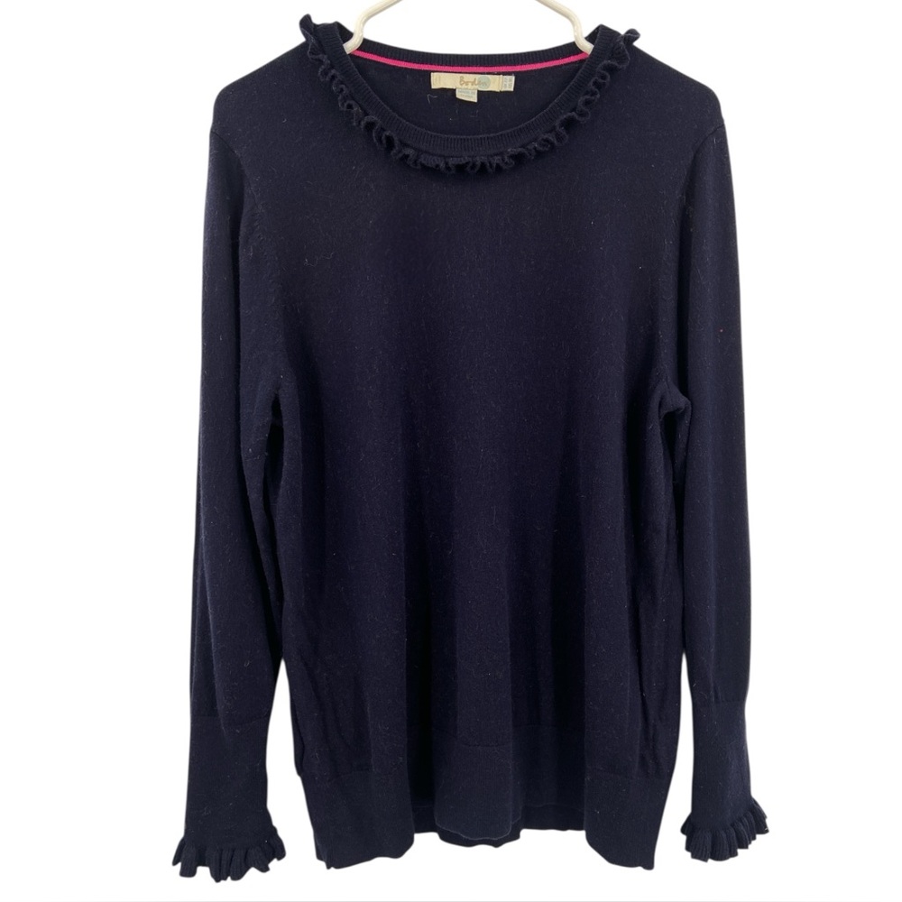 Boden Ruffle Crew Neck Wool Cotton Blend Sweater Navy Blue US 18